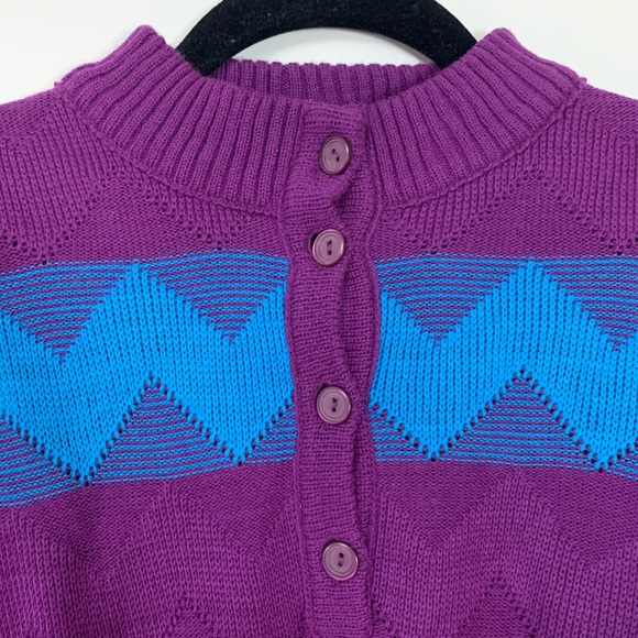 VTG Express Knit Zig Zag Grandpa Sweater Size Large Bright Retro Statement Cozy - Picture 15 of 15